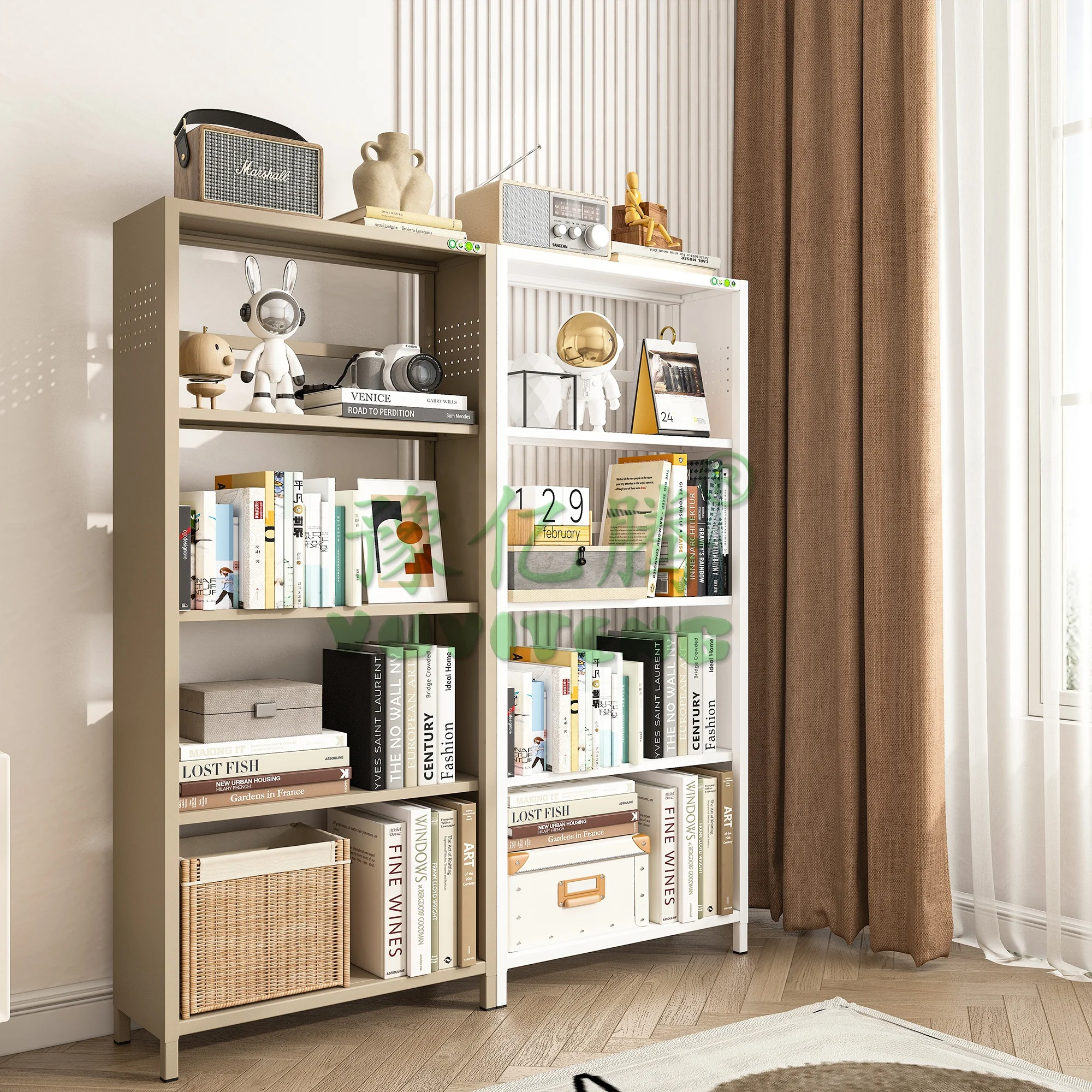 Top Sale Modern Single Sided Steel Bookcase for Books Ornaments for Bedroom School Home Office Hotel Living Room