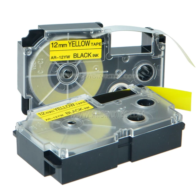 Compatible For Casio Label Tape 12mm Black on Yellow XR 12YW Label Cassette Cartridge XR-12YW For KL7000 EZ Label Printer