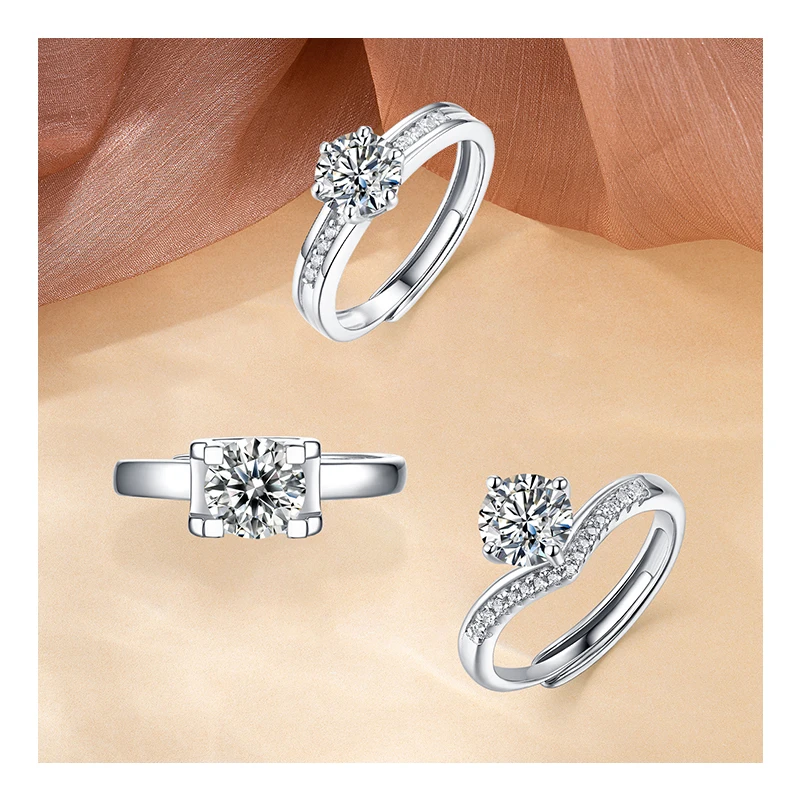 Wholesale VVS1 0.5ct 1.0ct 1.5ct 925 Sterling Silver D Color Vintage Wedding Moissanite Diamond Engagement Rings for Women