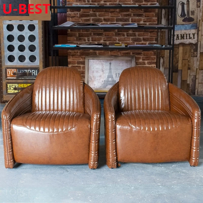 U-Best  Classic European Vintage Distressed Leather Home Living Room Leather Chair Leisure High Back Tiger Chair