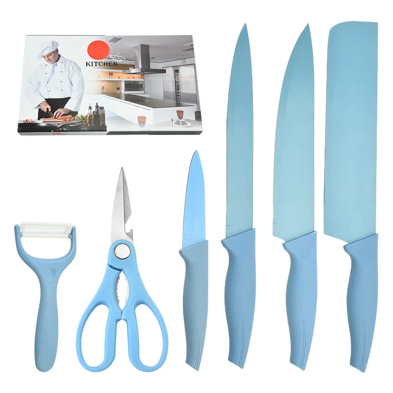 Factory direct wholesale stainless steel phoenix tail handle six piece set patent kitchen knife set