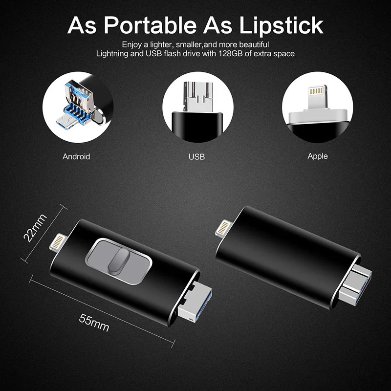 4 in 1 OTG USB Flash Drive 32 64G 128G 256G Memory Stick Type C Pen Drive For X 12/13 8 7 Plus usb 3.0