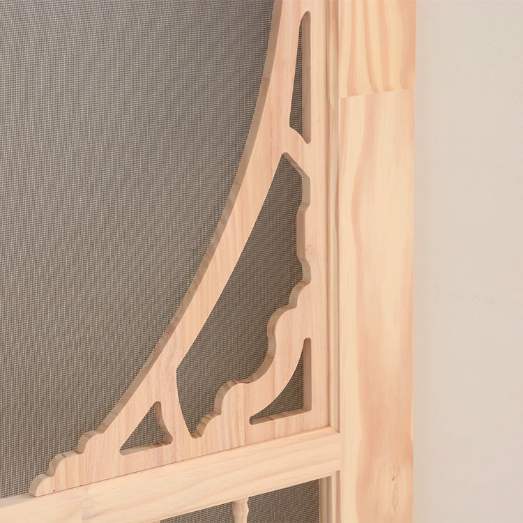 Shrink Package Fiberglass Screen Natural Pine Wood Screen Door for Entrance