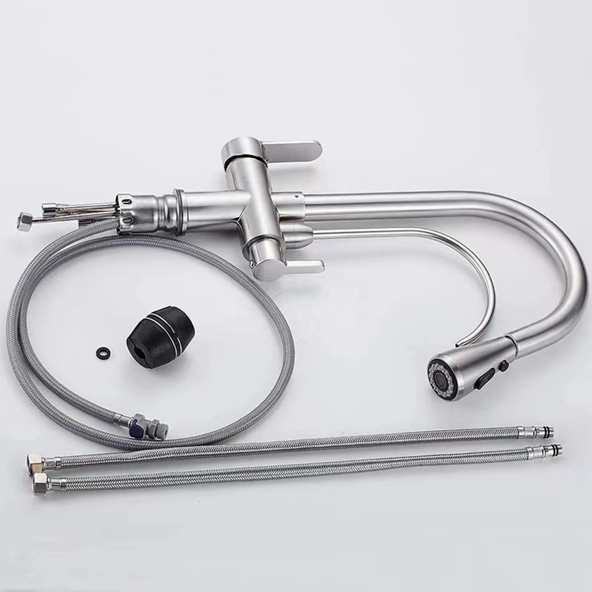 Pull Out Sink Faucet Filter Brass Double Handle Water Tap Modern Kitchen Taps Sprayer Kitchen Mixer Sink Faucets