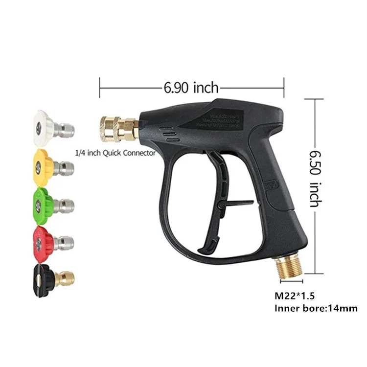 4000 PSI car water gun with 5 Color Quick Connect Nozzle tips, M22 Hose Connector,High Pressure Washer Gun