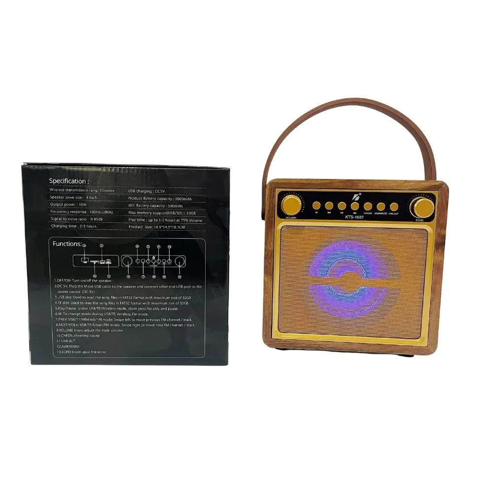 10W Retro Radio With Microphone Kts Subwoofer Sound System Party Box Mini Karaoke Speaker Audio Stereo Speakers