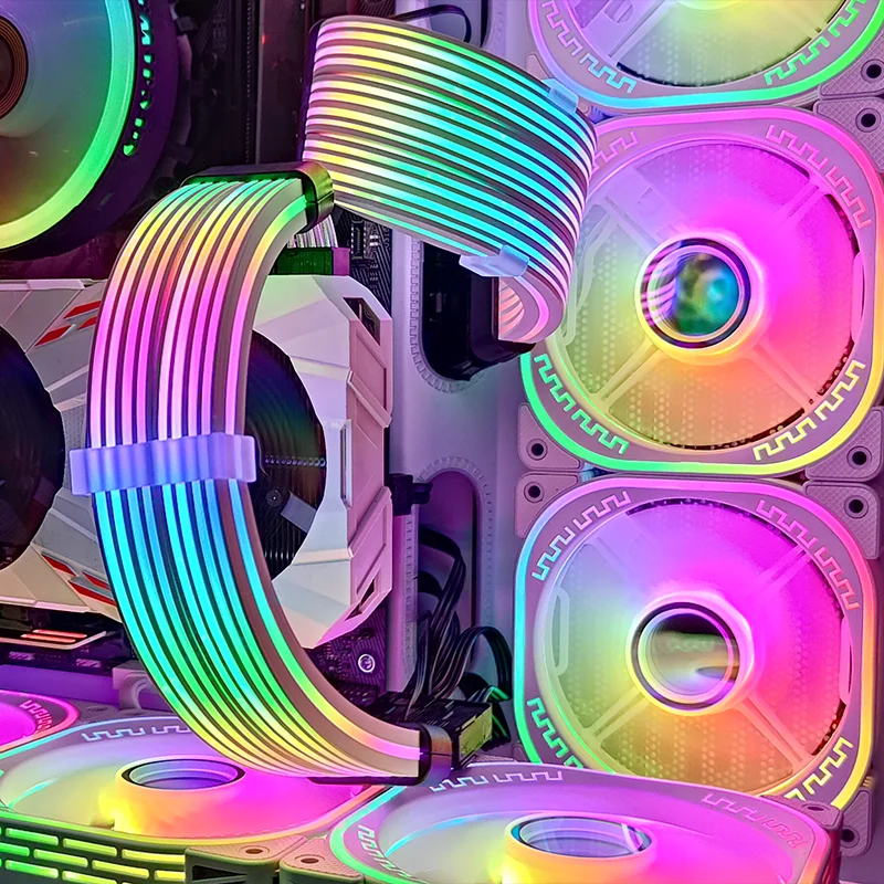 24 PIN RGB GPU Power Extension Cable PSU Power Supply Extension Cable Sync For PC Case Power Supply