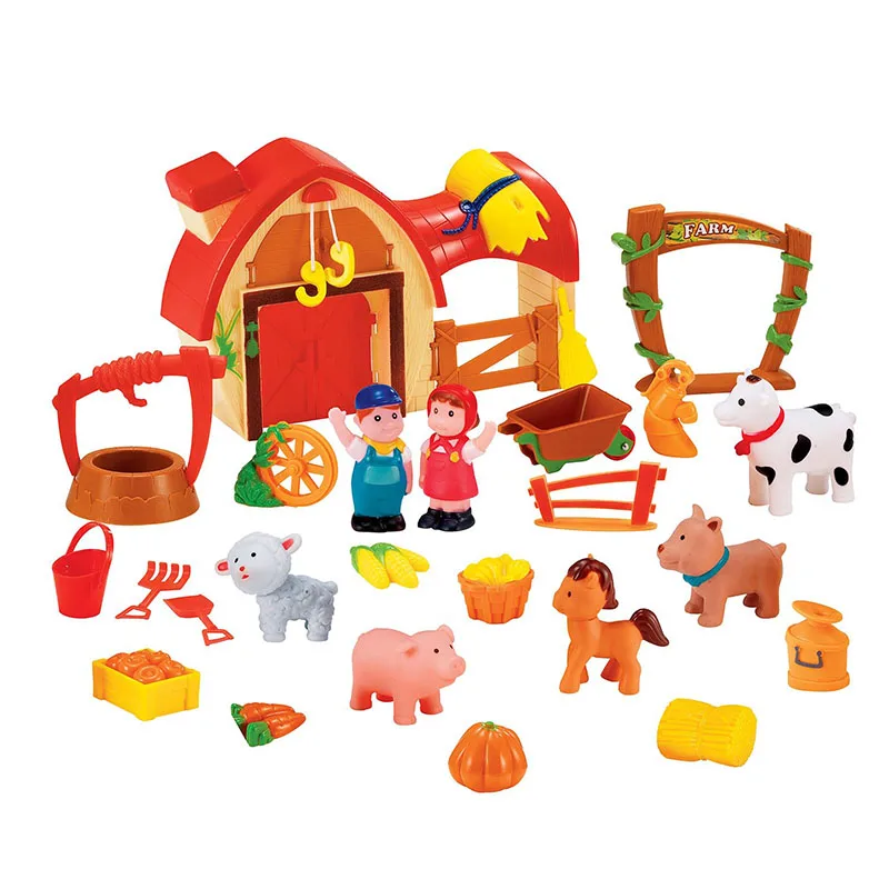 2022 Pretend Play Plastic Kids Farmer Food Cows Pig Animal Toys Battery Sound Light Farm House Toys