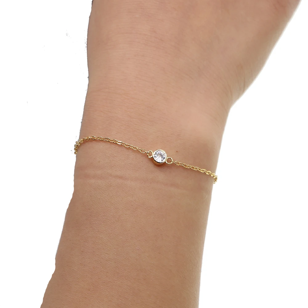 New fashion Gold Plated simple classic design single stone bezel cz  bracelets women jewelry