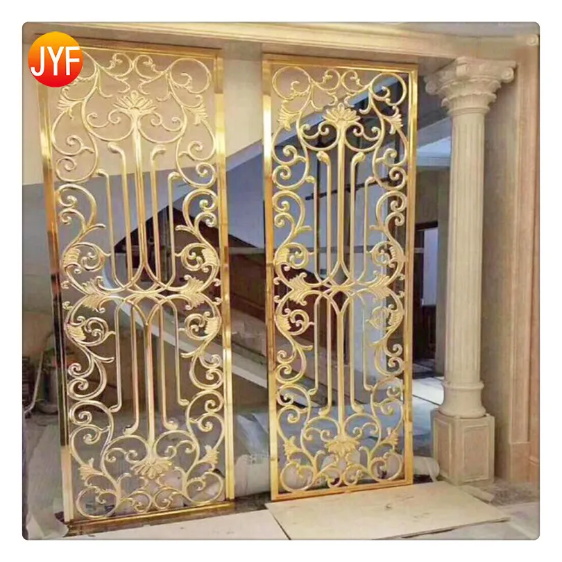 S030207 AISI Ti 304 Wall Hanging Room Dividers Gold Stainless Steel Folded Laser Cutting Screen Dividers