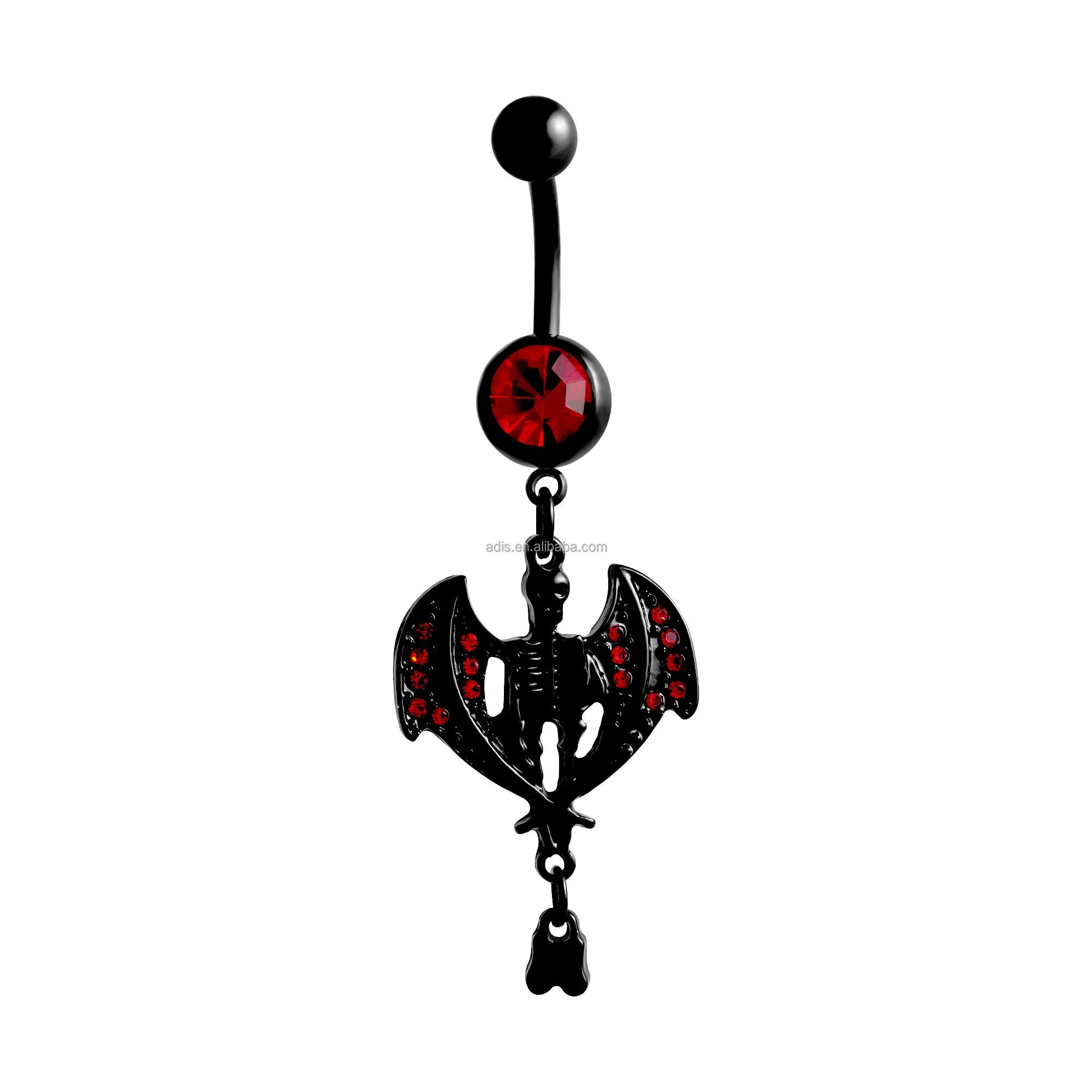 Halloween Styles Stainless Steel Navel Pierced Jewelry Red Zircon Crystal Bat Belly Button Rings