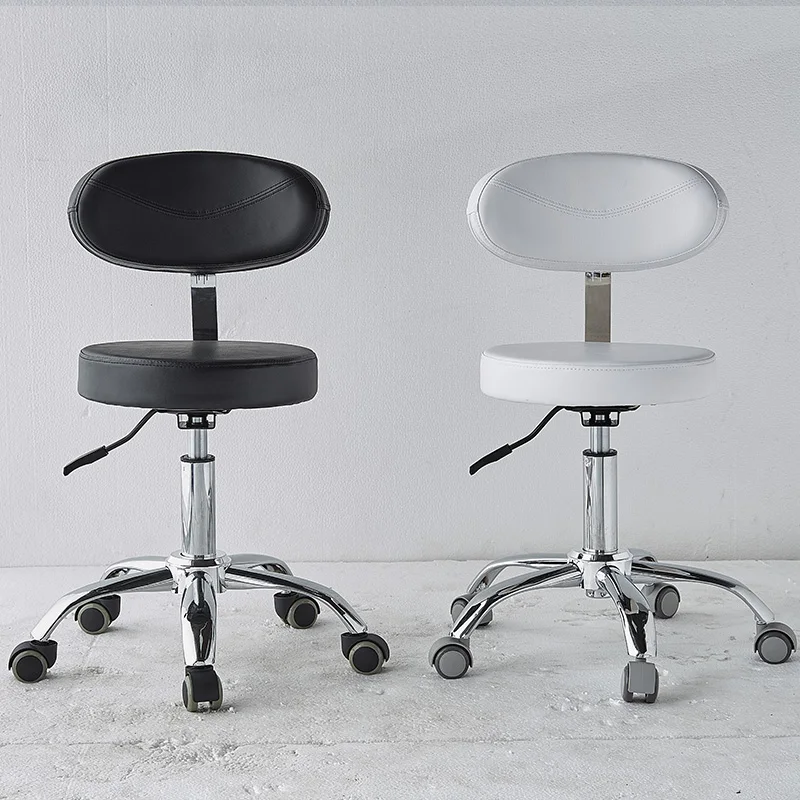 PU Leather Round Rolling Stool with Backrest Adjustable Swivel Hydraulic Gas Lift Stool for Tattoo Therapy Beauty Massage Spa