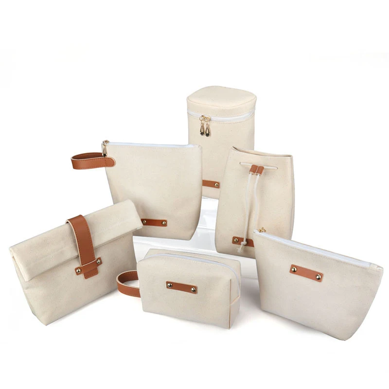 Wholesale Zipper Makeup Bag Eco-Friendly Cotton Canvas  Accessory Pouch Double Sided Cosmetic Bag