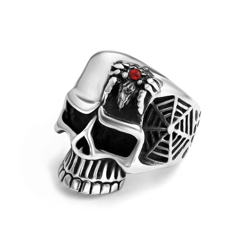 Wholesale Fashion Stainless Steel Biker Skull Rings Gothic Punk Satanic Devil Skull Ring Vintage Spider Rock Titanium Ring