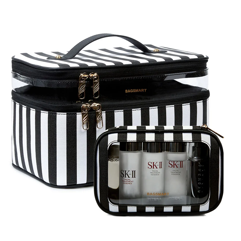 New Style Stripe Fashion Custom Logo Oem Cosmetic Makeup Bag Makeup Cosmetic Organizer Luxury Toiletry Bag