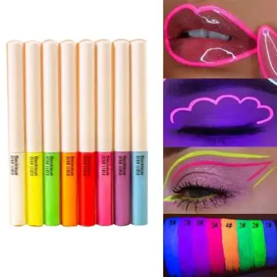 8 Colors Neon Eyeliner Pen UV Light Pastels Pastel-Black Light Glow Eye Makeup Waterproof Liquid Eyeliner Pencil Cosmetics TSLM1