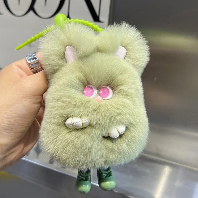 New Luxury Rex rabbit hair Fur Plush Rabbit Keychain Ladys Girls Bag Car Key Keyring Pompon Pendant Accessories