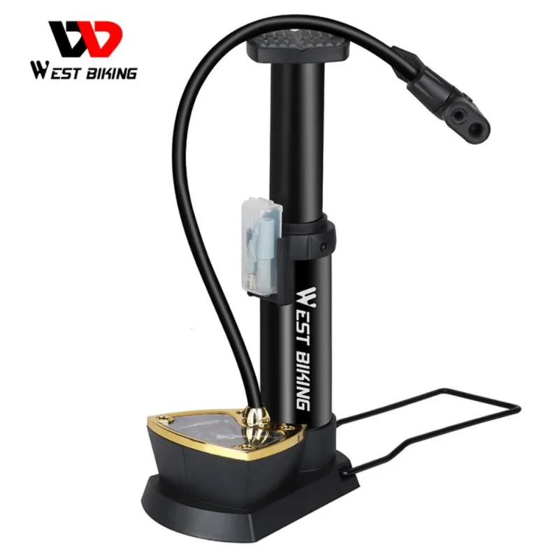 
WEST BIKING BIKE Foot Activated Floor Pump Gauge Cycle Air Pump Portable Portable 140PSI Bicycle Tire Floor Pump accessories 