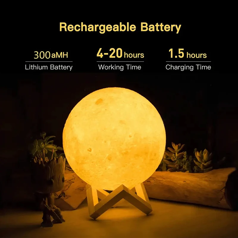 16 Colors Moon Lamp 15cm 3D Printing Starry Sky Night Light USB Rechargeable Moon Light LED Starry Moon Lamp Children Christmas