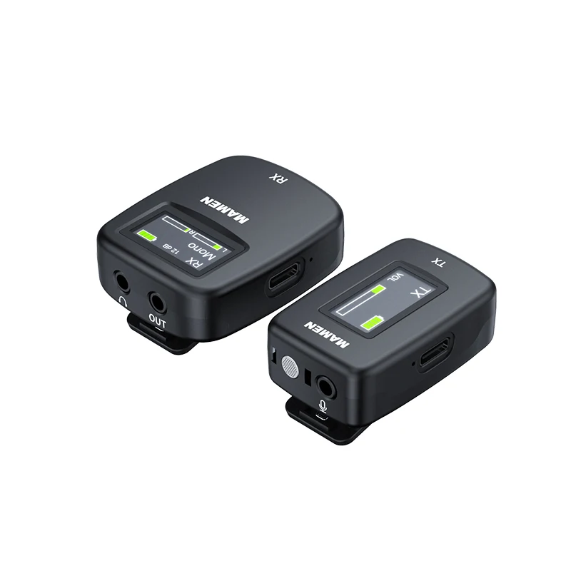 Mamen 1 to 2 Mini 2.4g Wireless Lavalier Microphone System Omnidirectional Mic Speaker With LCD Display For Vlog TikTok Podcast