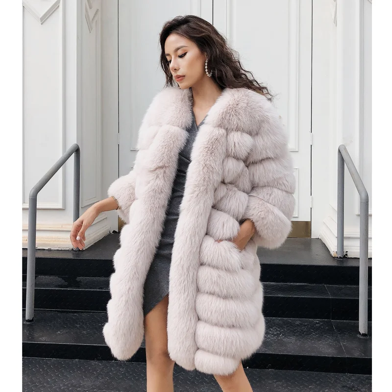 New Arrival Elegant Genuine Fox Fur Jacket Ladies Winter Fluffy Real Fur Coat Women Long