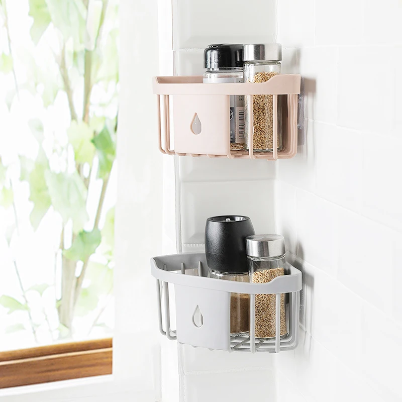 2021Hot-selling Wholesale Punch-free corner shelf toilet wash rack bathroom seamless wall-mounted tripod storage rack