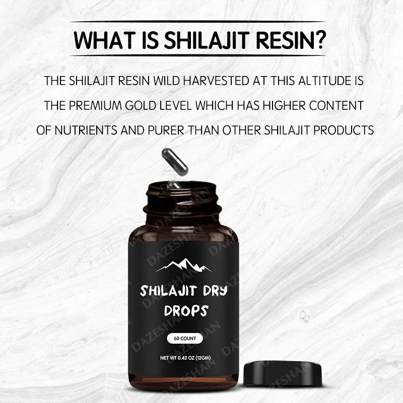 Hot Selling Shilajit Dry Drops Capsules For Body Immune System Cognitive Function Energy Stamina Dietary Supplement Customized
