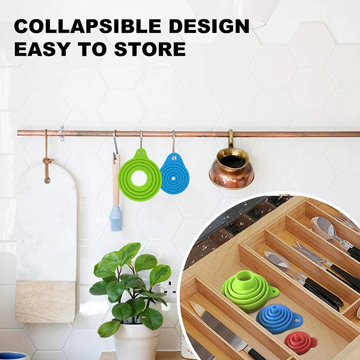 Wholesale Silicone Home Collapsible Kitchen Assecssories Foldable Funnel for all size