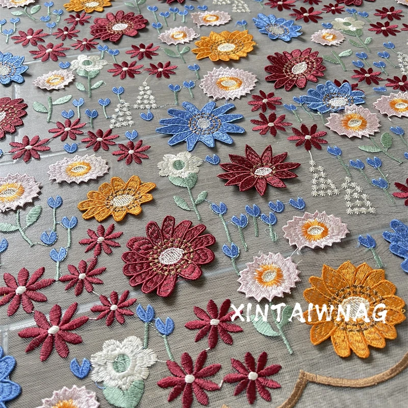 2022 Luxury Chic Embroidery Lace Fabric From China Factory Light 3D Embroidery Fabric for Party Dress