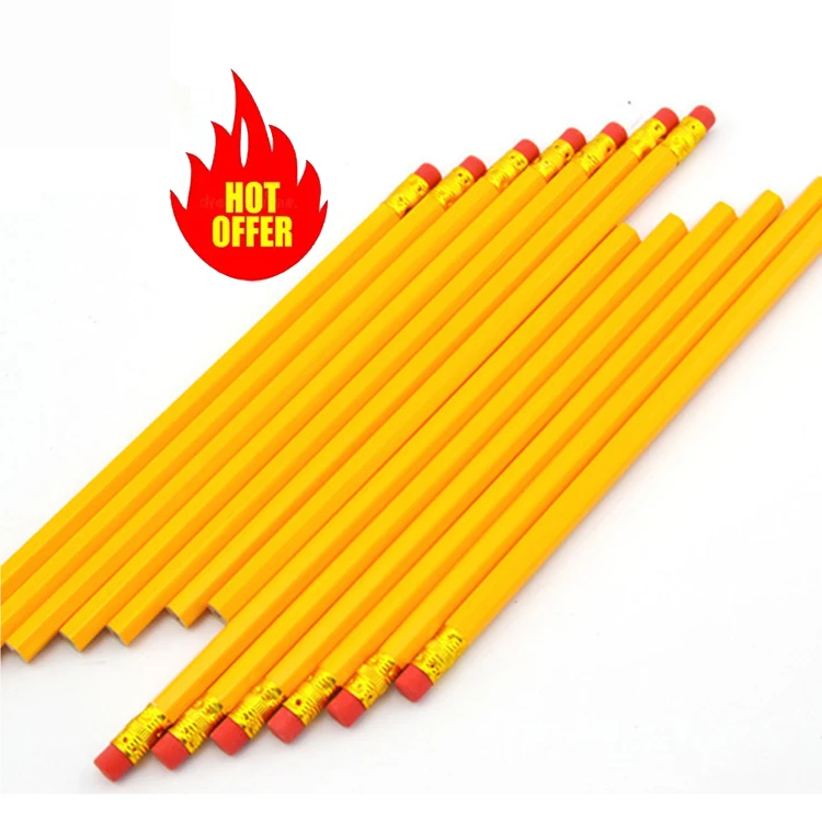 High quality poplar wood standard graphite hb pencil wooden yellow pencil with eraser number 2 mongol pencils