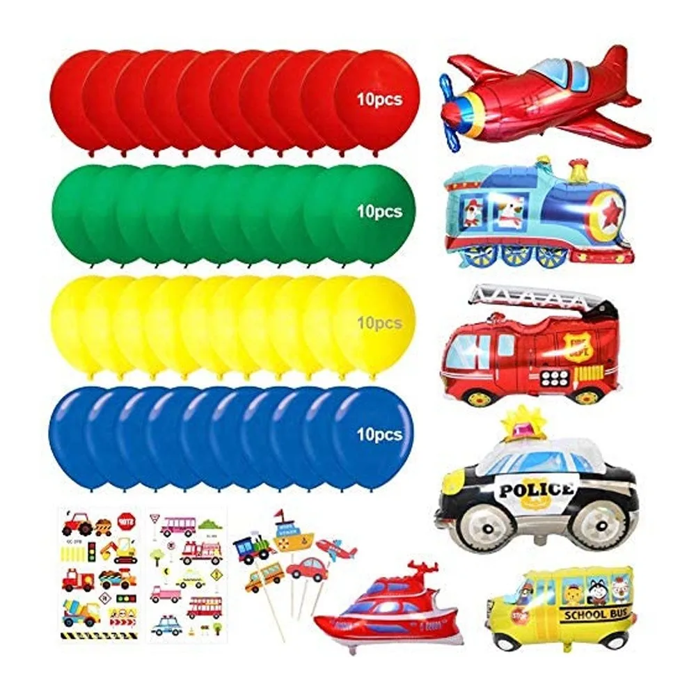 Transportation Birthday Decoration for Boys Happy Birthday  Foil Balloons Transport Vehicles Cake Topper Kids