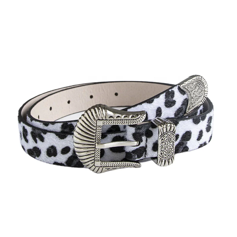 belts leather pu western cow boy belts in faux fur with 3 set metal buckles casual jeans belts unisex