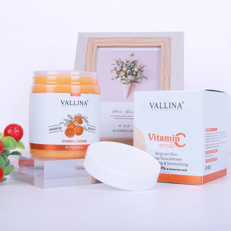Private label fruit natural bulk whitening Exfoliating Whitening vitamin C body scrub (1600335552156)