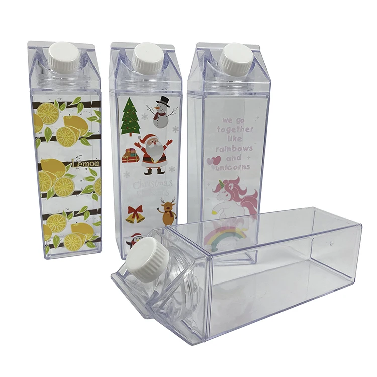 
Bpa Free Milk Carton Shaped 500ml Square Plastic Bottles Eco Acrylic Milk Carton Water Bottle For Outside Sports Drinking 