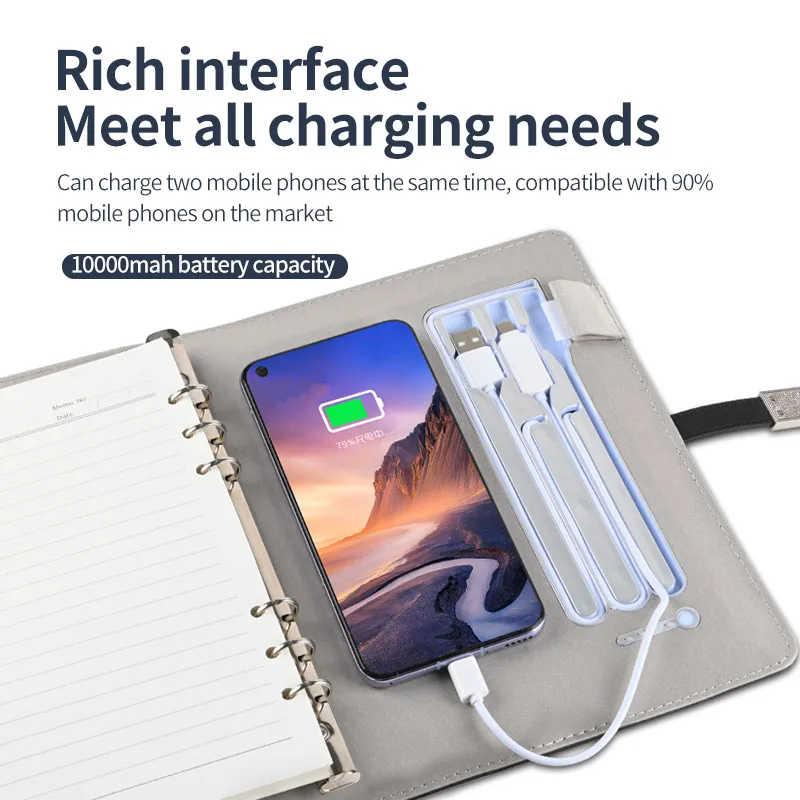 A5 Size Diary Lined Jotter Faux Leather Conference Notepad Wireless Power Bank Calculator Notebook With USB drive