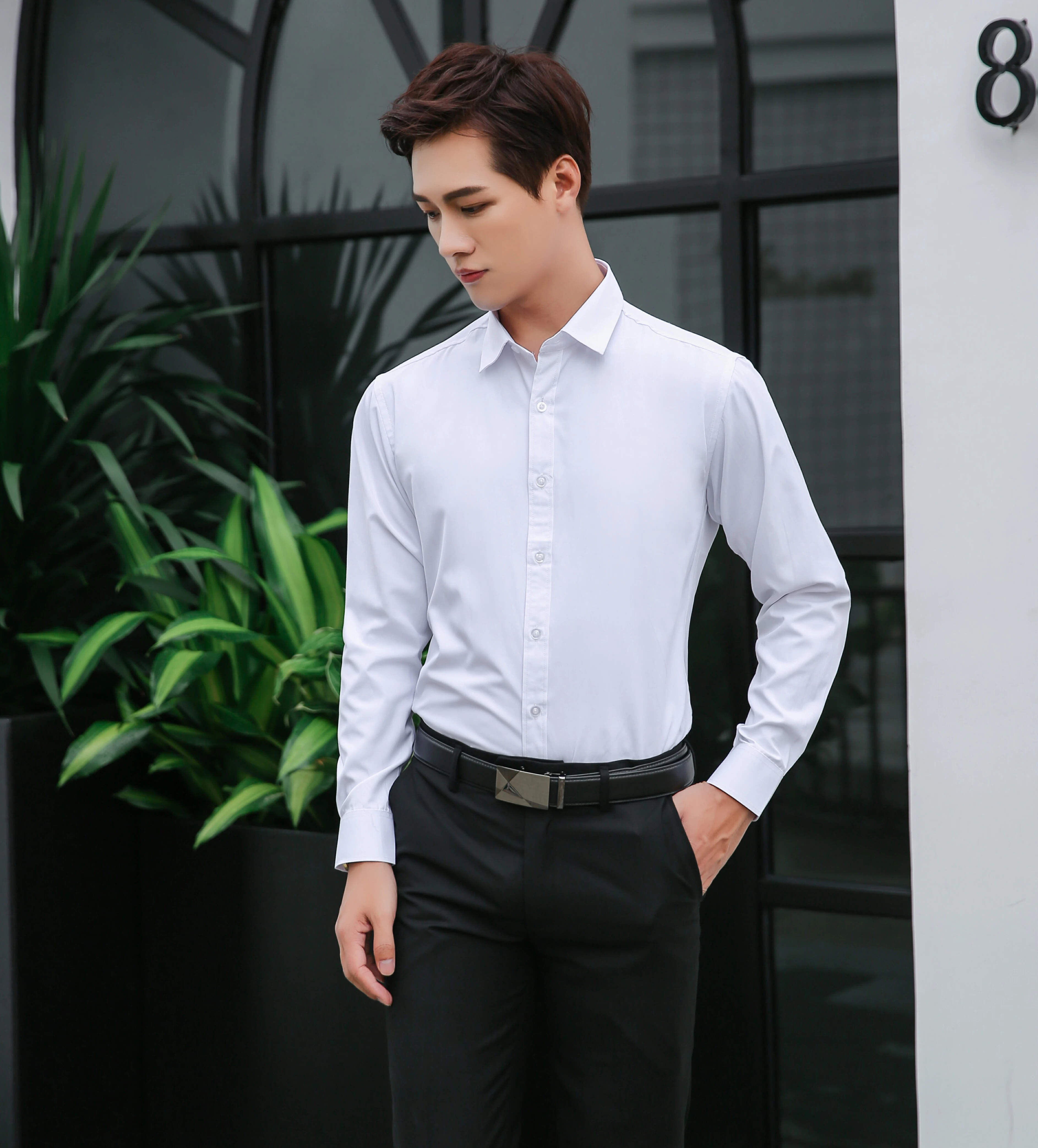 Wholesale OEM solid white color long sleeve men office shirt