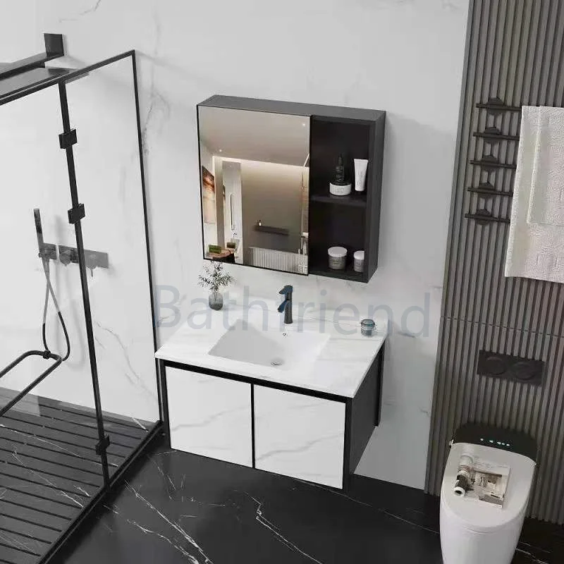 Single Sink in-wall Cabinet modern with sliding door water-resistant bathroom cabinet with light mirror