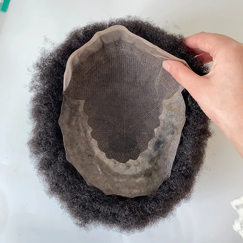 2024 New Arrival hot sale Afro style black color 8x10 inch 100% virgin Indian hair systems lace with PU Q6 base toupee for men