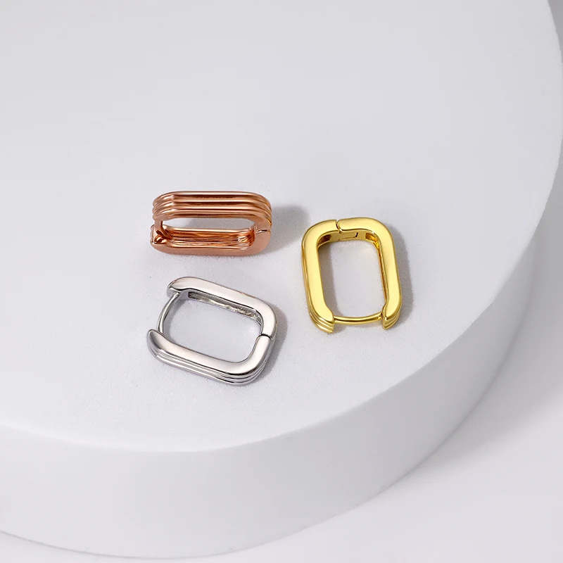 Mini square round cheap wholesale brass 18k gold plated chunky U huggie trio square hoop earrings for women