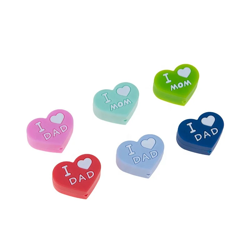 Wholesale Free Sample I love Mom/Dad  Double Hole Bpa Free Baby Silicone Teething Beads Teether Beads