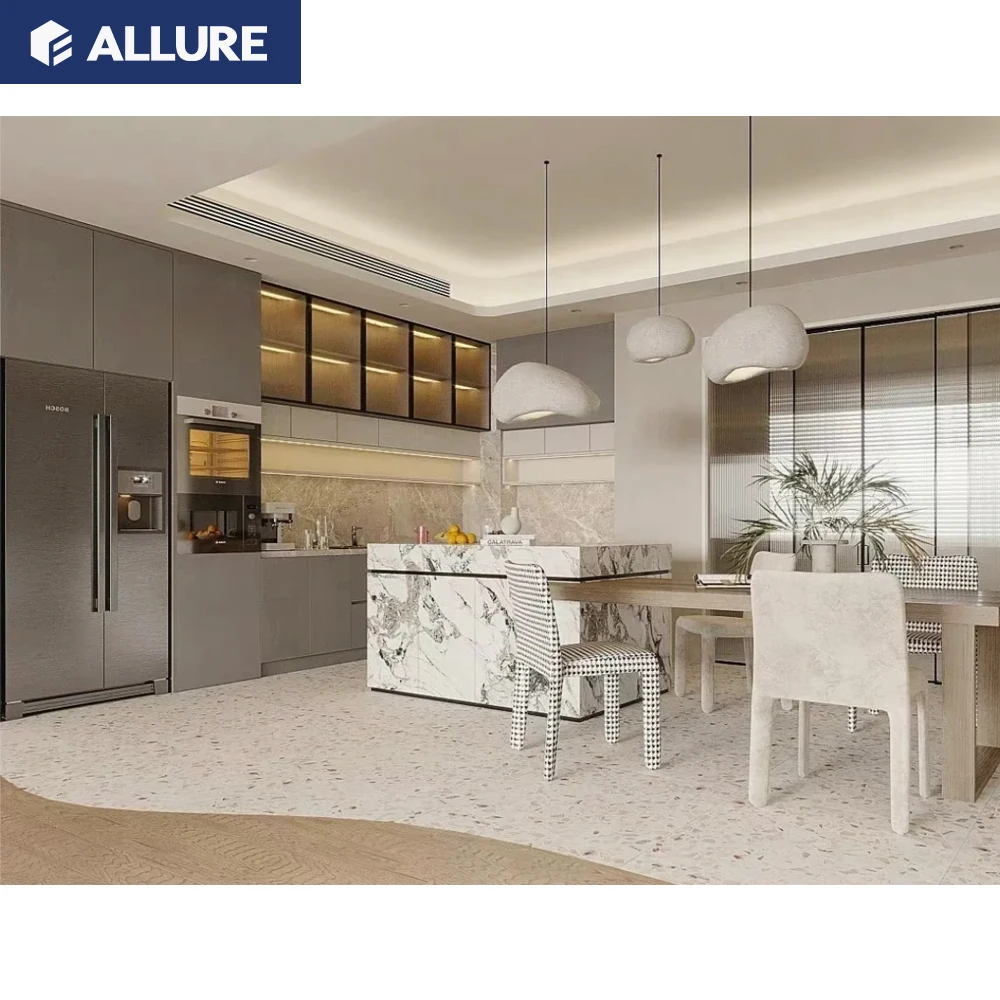 Allure Contemporary Design Smart L Shaped Ready To Assemble Lacquer Kitchen Cabinets With Island
