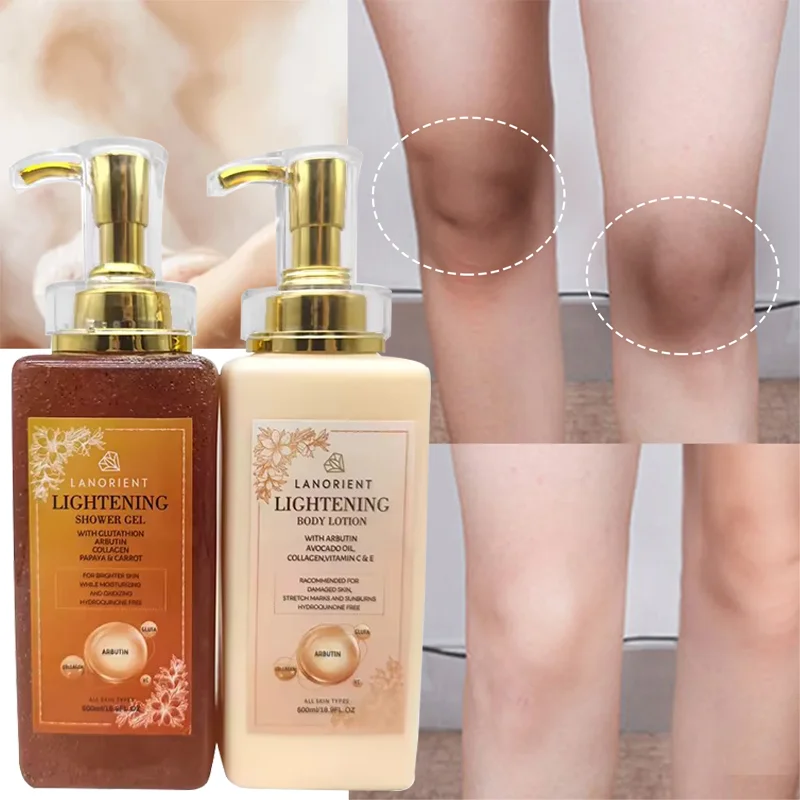 Private Label LANORIENT Organic Vitamin C Whitening Body Wash Deep Clean Light Spot Lightening Skin tone anti-aging body wash