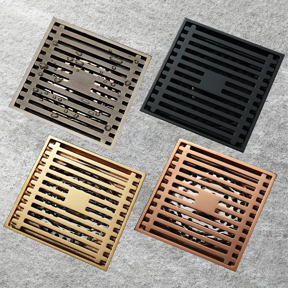 HIDEEP bathroom accessories 10x10cm square toilet floor drain antique brass shower floor drain