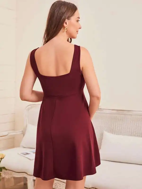  Wholesale women knitted custom underwear pregnant elegant sexy dress maternity solid cotton breathble square neck