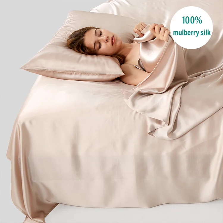 Factory wholesale silk quilt cover king size 100% mulberry silk sheets bedding set 6A silk fitted sheet