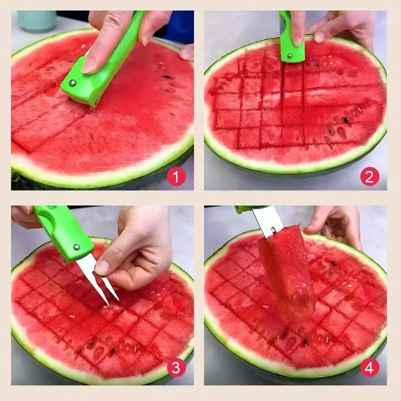 3 in 1 Watermelon Splitter, Pulp Spoon Fruit Ball Digger, Stainless Steel Watermelon Slicer Cutter Knife