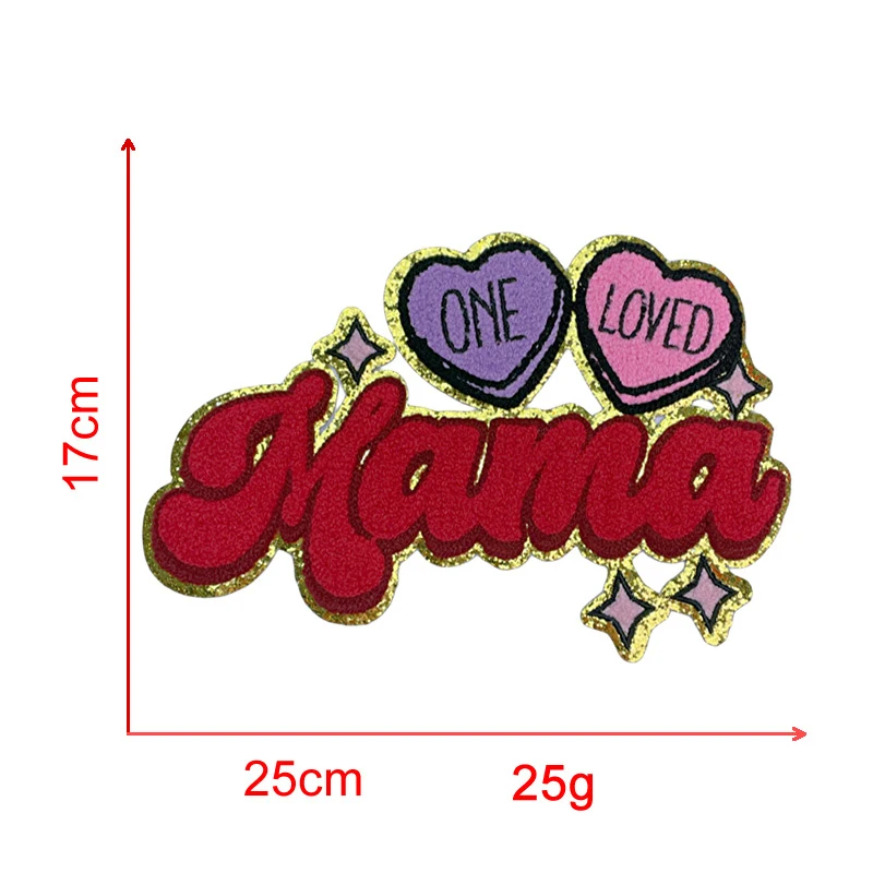 Wholesale custom embroidery patch iron on letters sequin glitter mama chenille patches for clothes