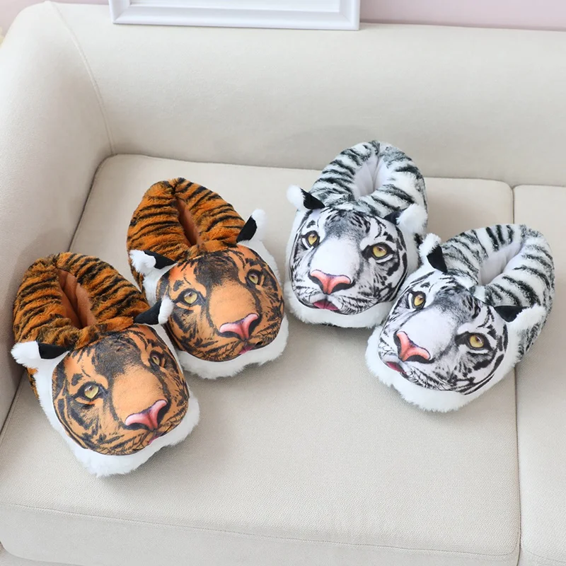 White Tiger Slides Slippers Warm Shoes Peluches Stuffed Toy Animals Simulated Tiger Slippers Plushies Home Slippers