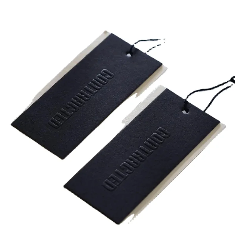 Custom Embossed Hang Tags: 800gsm Black Cardboard Garment Tags, Clothing Labels Hanging Clothes Tag