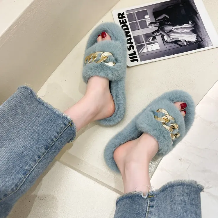 New Fashion Women Shoe 2024 Autumn and Winter Fashion Fur  Daily Leisure Home Slippers Warm Flat Slides Slipper